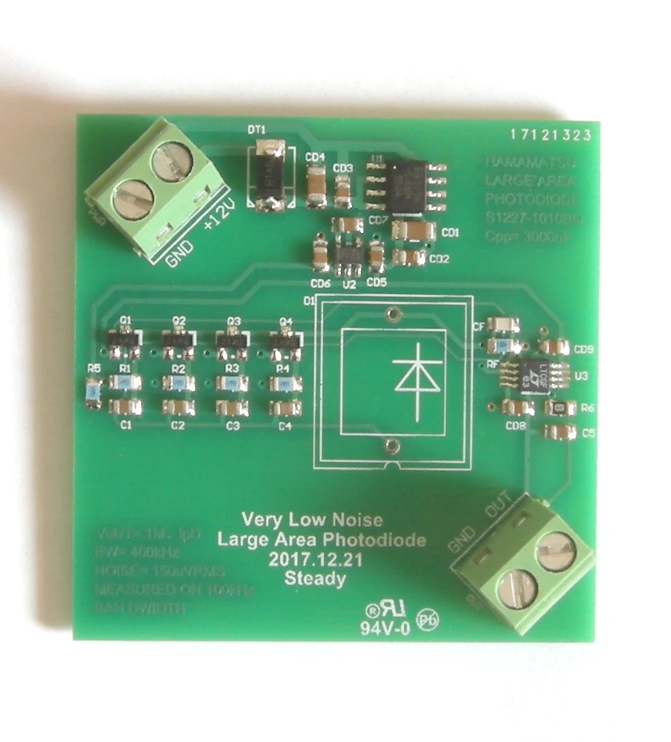 Ultra low noise large area photodiode amplifier silicon photocell amplifier