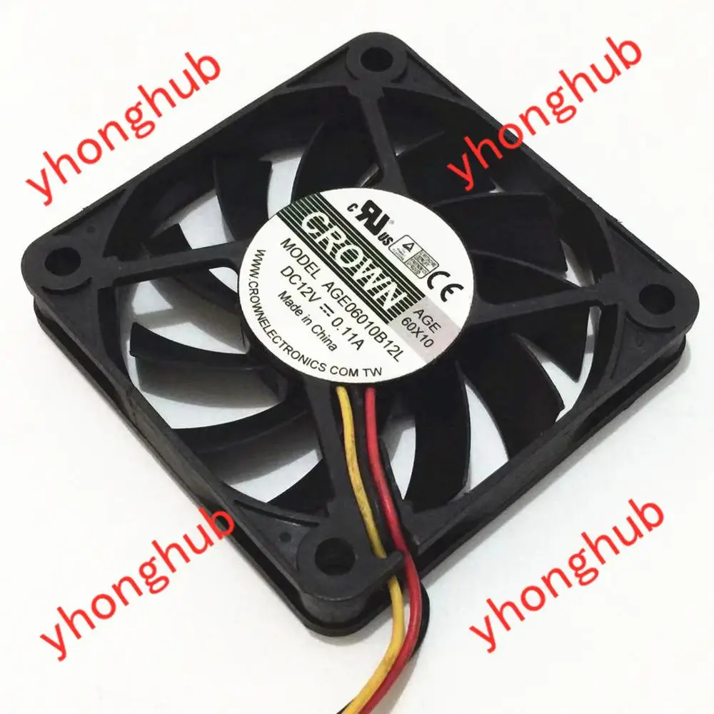 

CROWN AGE06010B12L Server Cooling Fan DC 12V 0.11A 60x60x10mm 3-wire