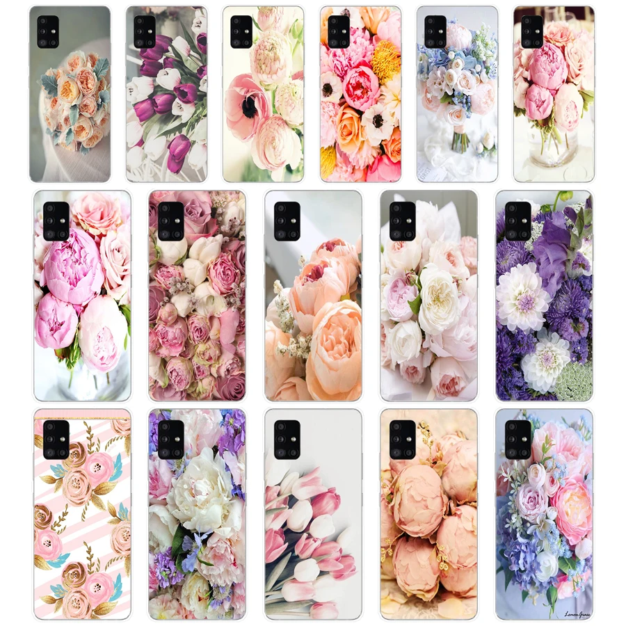 116FG Drawn Peony Delicate Flower Soft Silicone Tpu Cover Case for Samsung Galaxy A20 A20E A20S A40 A31 A41 A51 A71 case