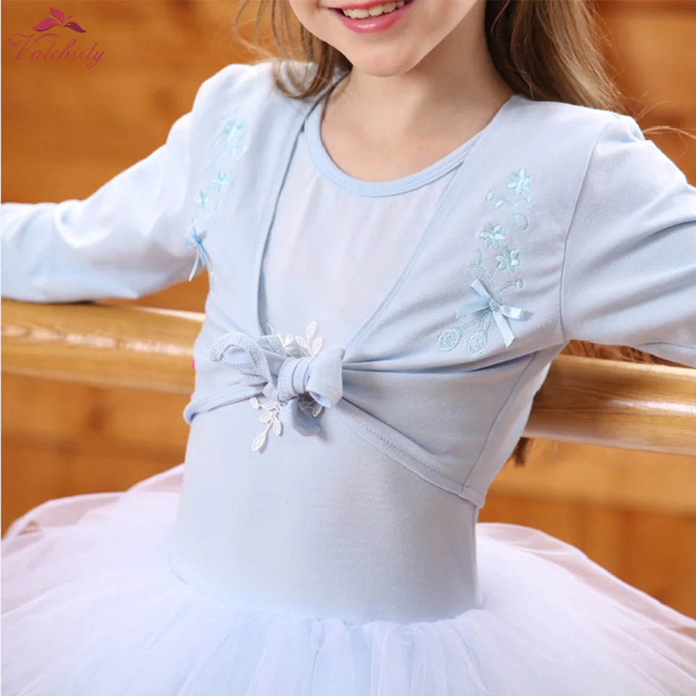 Girls Dance Ballet Warm-up Cardigan Dress Kid Gymnastics Costume Jacket Long Sleeve Crossover Wrap Tops Leotards