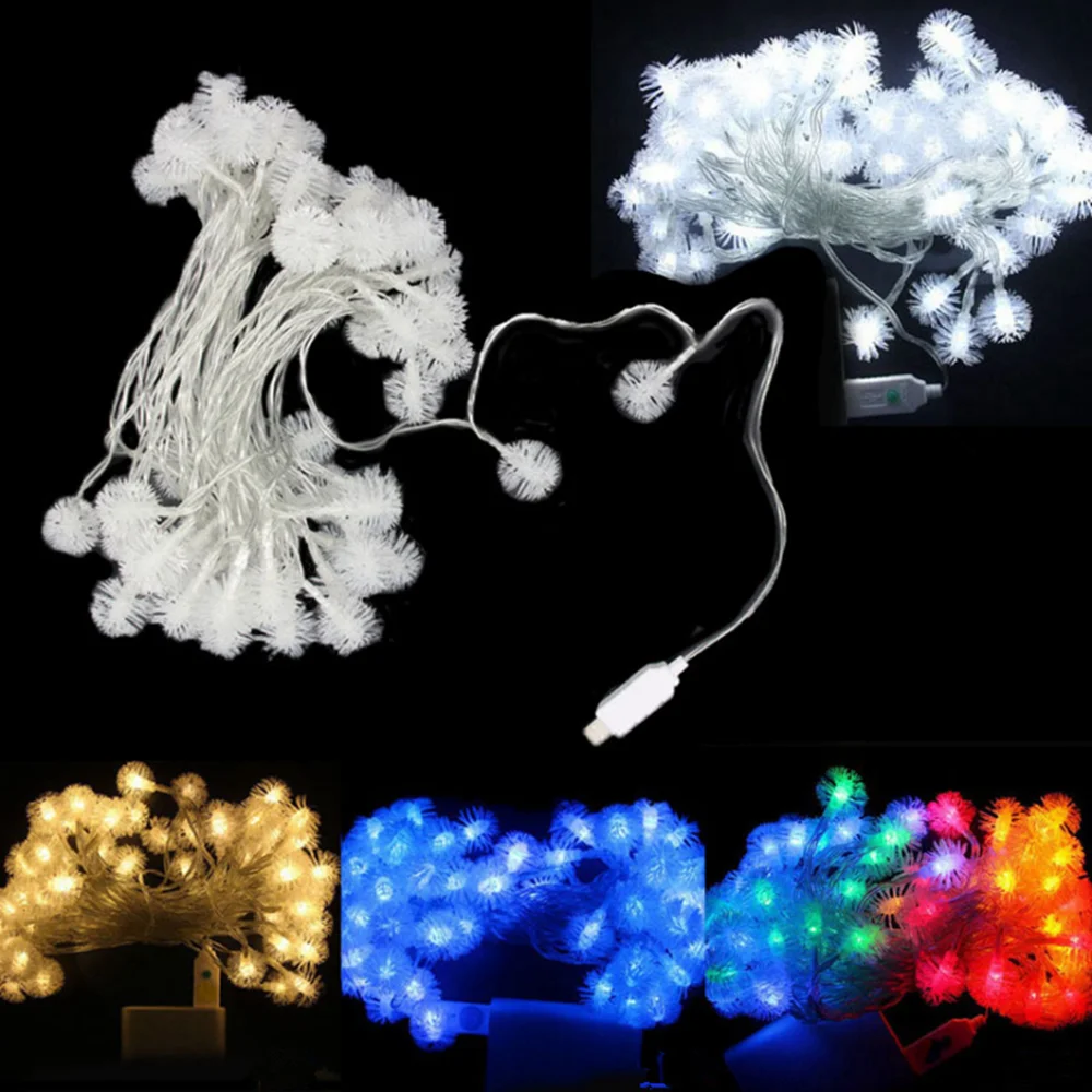 USB5V 10 Meters 60LED Stars Round Ball Snowflake Hair Ball String Lights Christmas And New Year String Decoration Lights