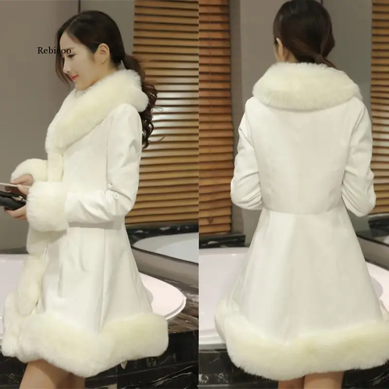 Winter jacket Ladies Autumn And Winter New Large Size White Warm Fur Top Fox Fur Collar Slim Coats Female Faux Fur Coat S-4XL