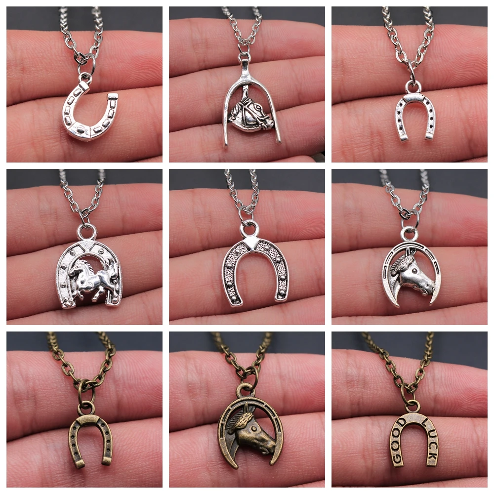 2 Colors Antique Silver Color Antique Bronze Color Lucky Horseshoe Pendant Necklace Gift For Women Girl Boy Men