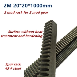 1pc 2M 2 Mod 20*20*1000mm Mold Gear Rack Precision CNC Rack Straight Teeth Toothed rack Router