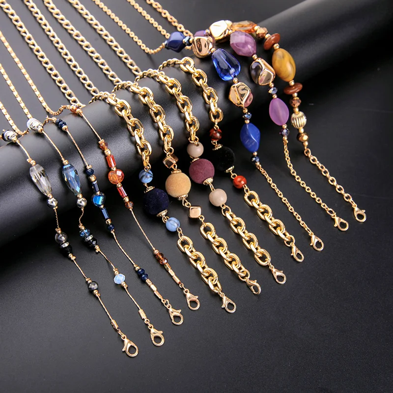 kissme Sunglasses Chains For Women Multicolored Irregular Acrylic Beads Pompon Gold Color Eyeglass Mask Chain Wholesale 2021 New