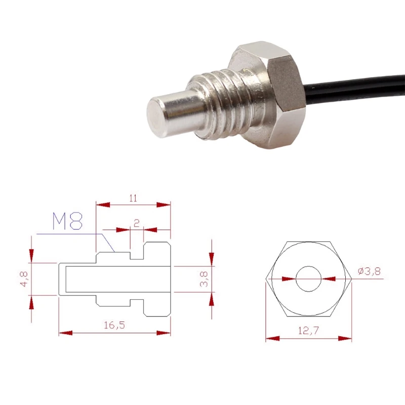 Sensor de temperatura de Termistor NTC 10K, Cable de sonda de rosca M8, 1m, 2m, impermeable, A0NC