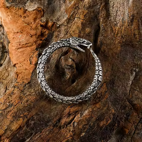 Vintage Silver Color Ouroboros Snake Ring for Men Women Adjustable Opening Finger Ring Punk Retro Rings Unisex Party Jewelry