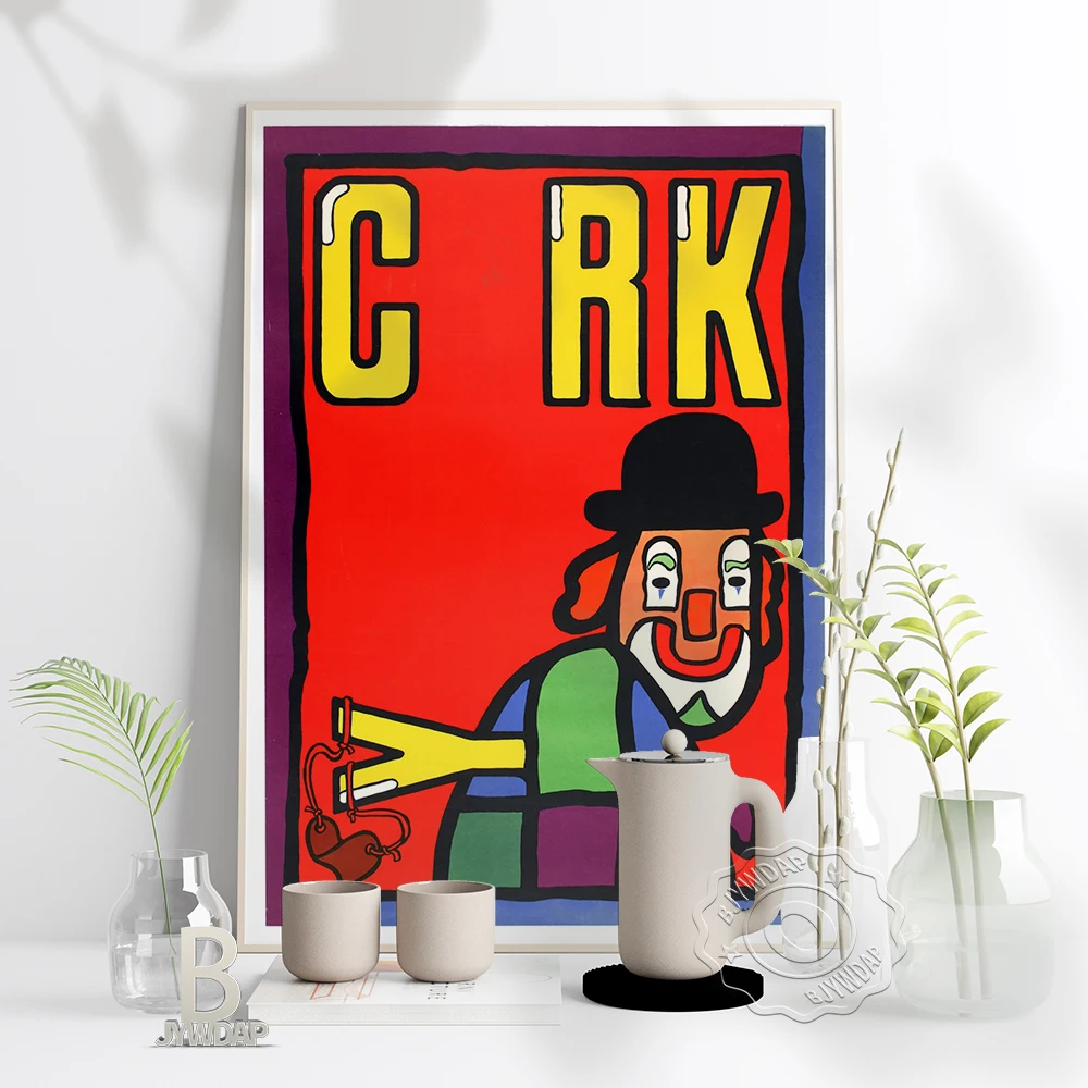 Polish Circus Art Posters, Circus Colored Clown Playing A Slingshot Art Prints, Vintage Home Creche Wall Kids Room Decor Gift