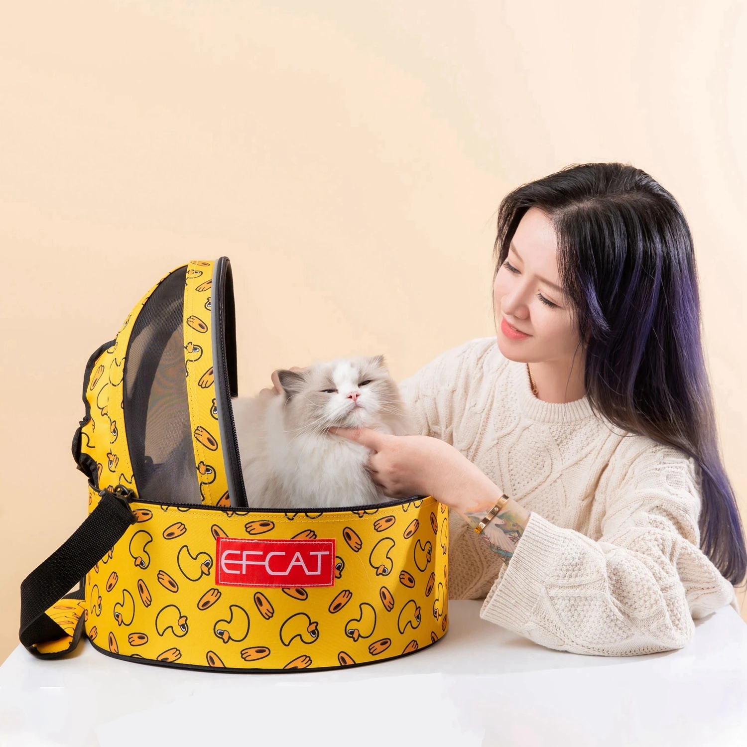 

EFCAT Luxury Pet Bed Round Space Bag,Puppy Kitten Basket,Outdoor Fashion Cat Dog Car Seat Bag