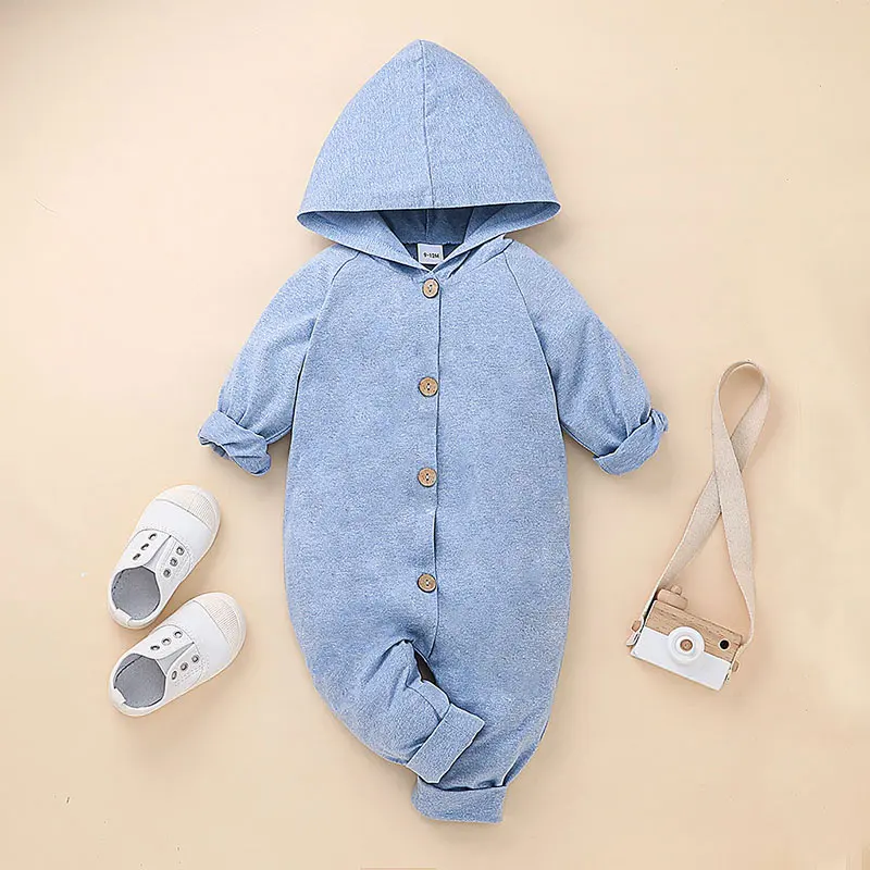 PatPat Baby Solid Cardigan Design Hooded Long-sleeve Jumpsuit