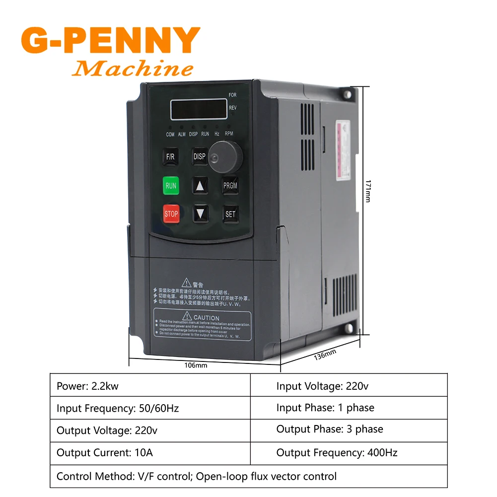 G-PENNY Machine 2.2KW ER20 D80 Water cooled spindle Motor 220v/380v 2.2KW Frequency VFD & 80mm Clamping bracket 75W water pump