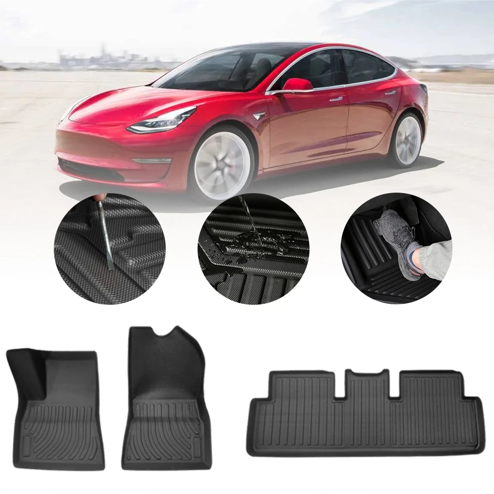 

Car Floor Mats Carpet For Tesla Model 3 2017-2020 5-Seat TPE Rubber Waterproof Non-Slip Fully Surrounded