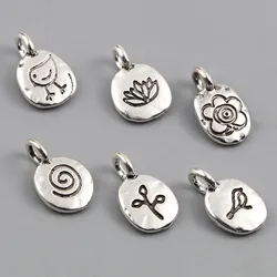 Vintage Metal Charms Oval Antique Silver Color Flower Leaves Plants Pattern Pendants DIY Making Necklace Jewelry Gifts,10PCs