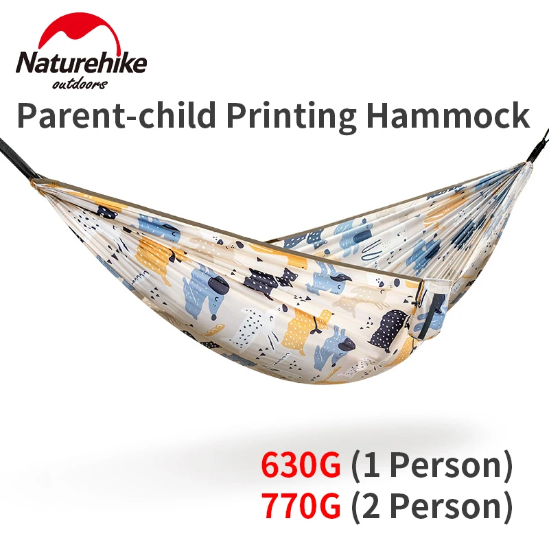 Naturehike DC-C03 Outdoor Parent Child Hammock 1-2 Person Widened Anti Rollover Swing 770g Ultralight 240T Printing Hammock