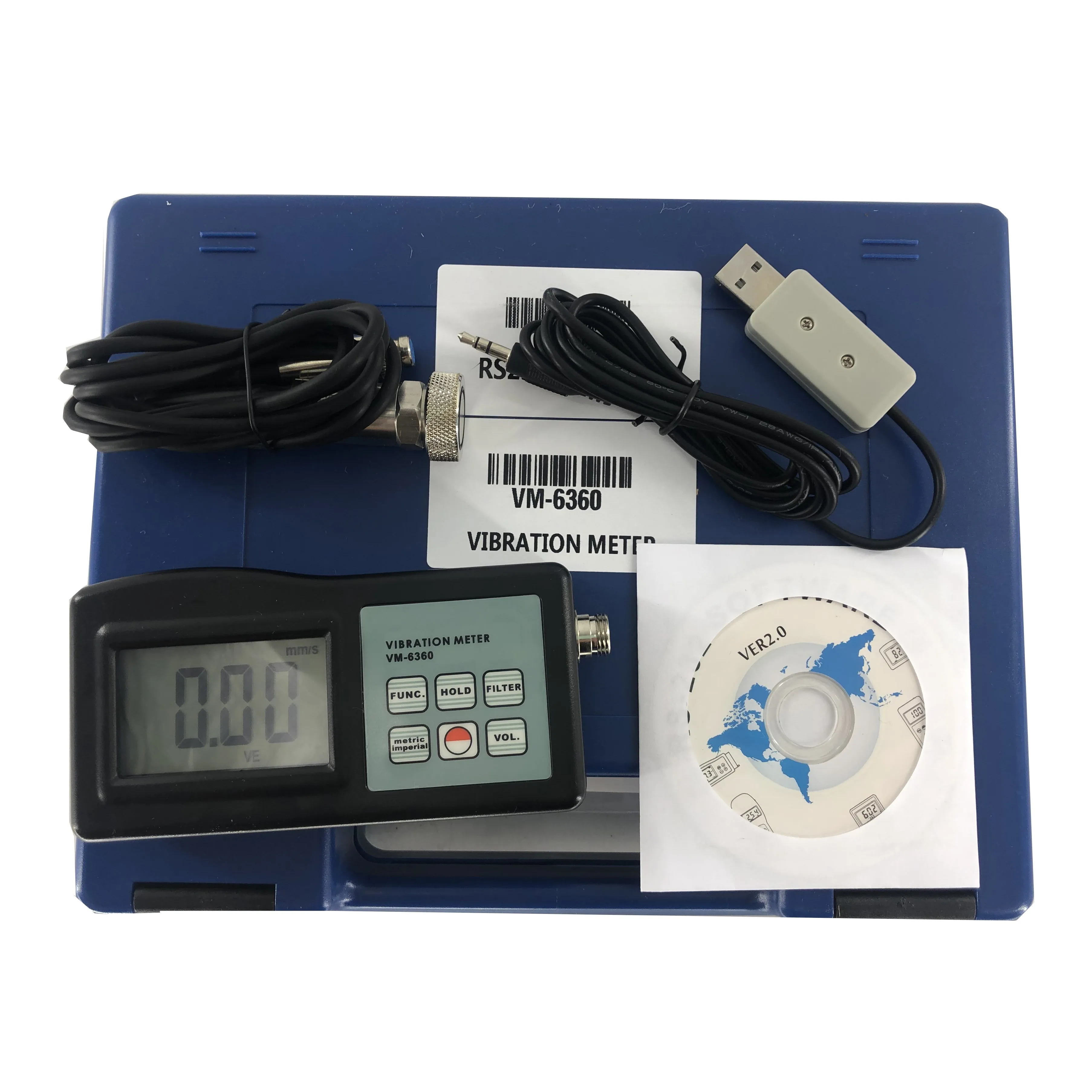 Probador de medidor de vibración portátil, medidor de vibrómetro con Software RS232C, pantalla Digital LCD