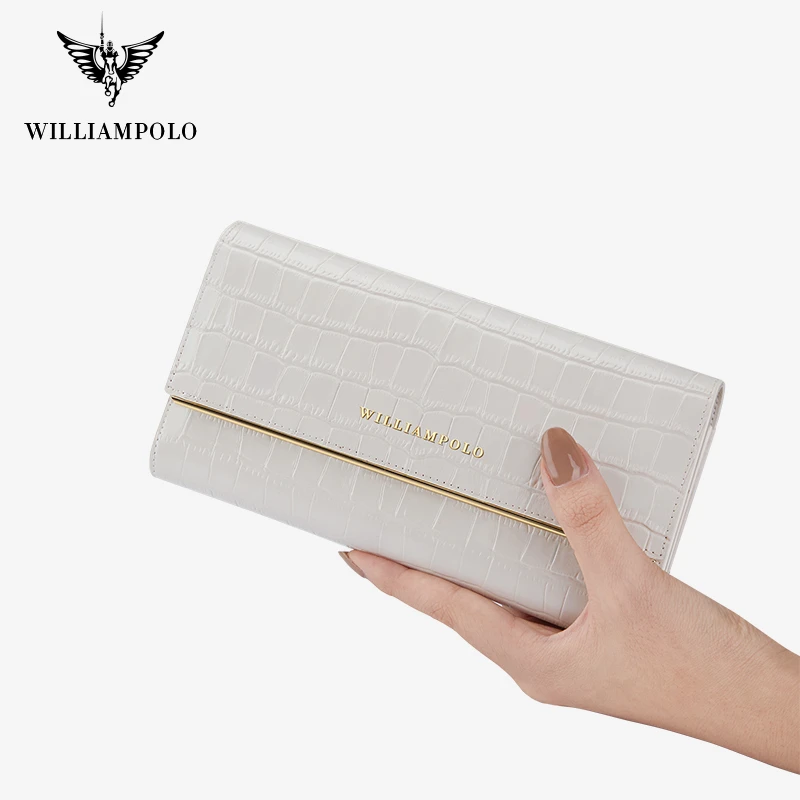 WILLIAMPOLO Women\'s Card Holder Purses  Leather Long Wallet Zip Hasp Phone Bag Money Coin Pocket Card Holder Female Wallet Purse