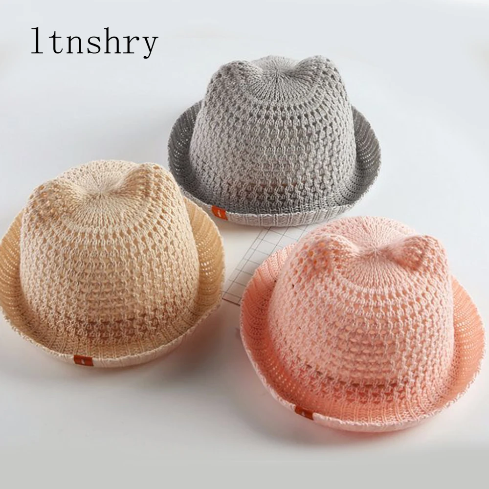 

Children's summer cat ears sunshade hat Breathable boys pots hats kids sun hats flanging baby Foldable sun protection 5-8 old