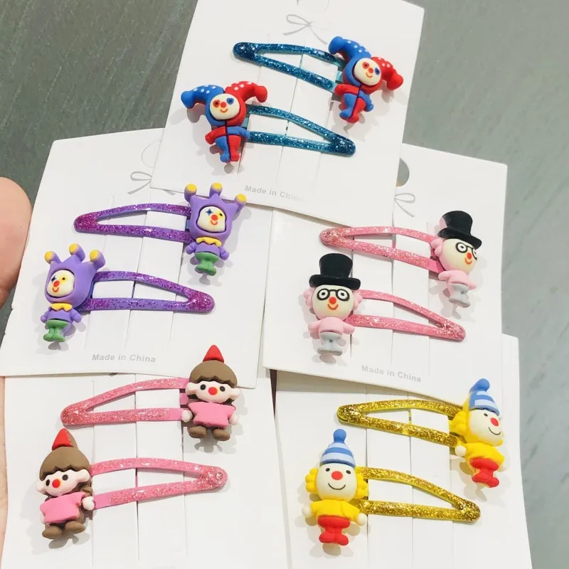 2Pcs/Set Kawaii Circus Clown Girls Hairpins Children Sweet Hair Clip Barrettes Headband Kids Hair Accessories Children Gift