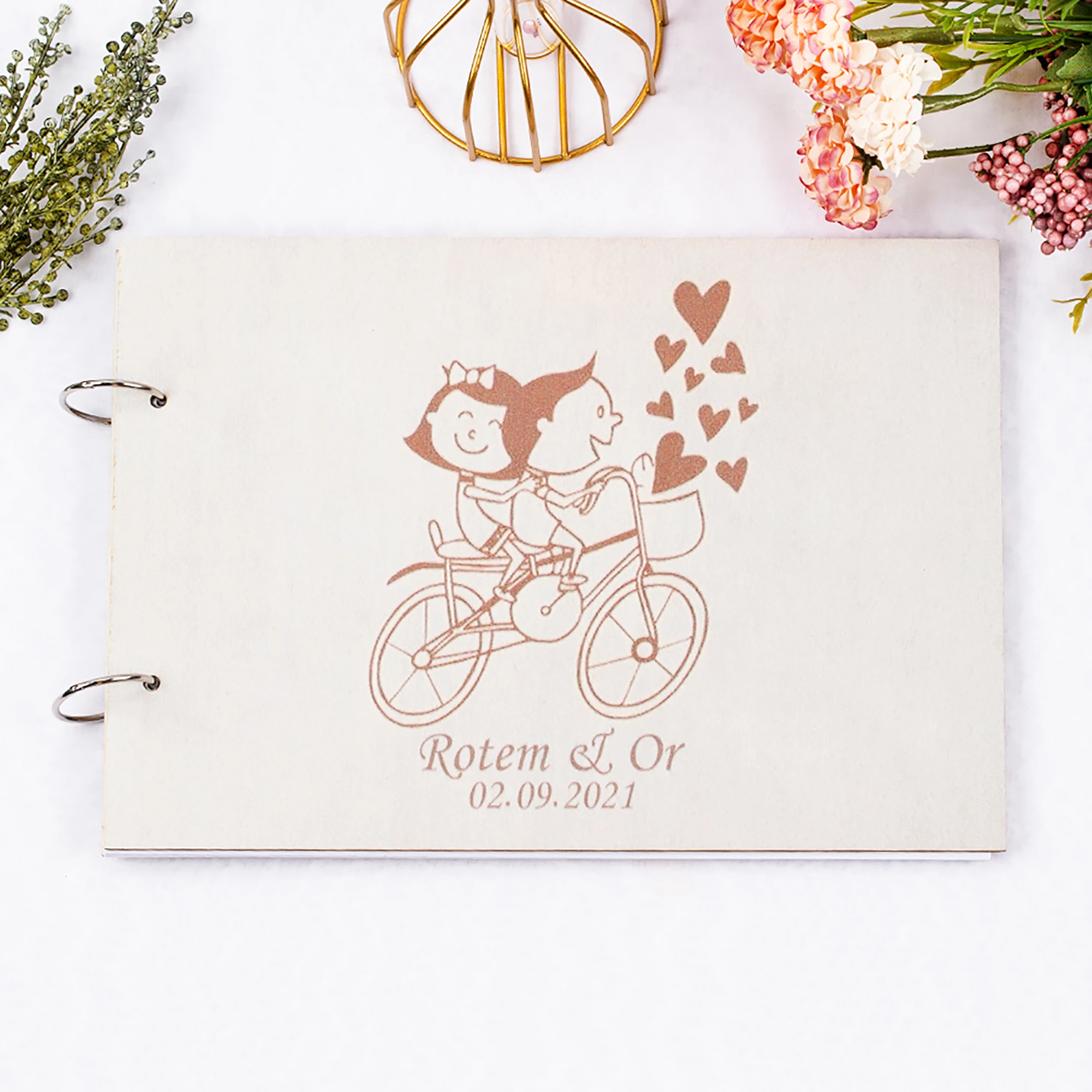 

Personalized Cute Wooden Guest Book Alternative Wooden Album Customized Cartoon Pattern Wedding Guestbook Photo Album Signature