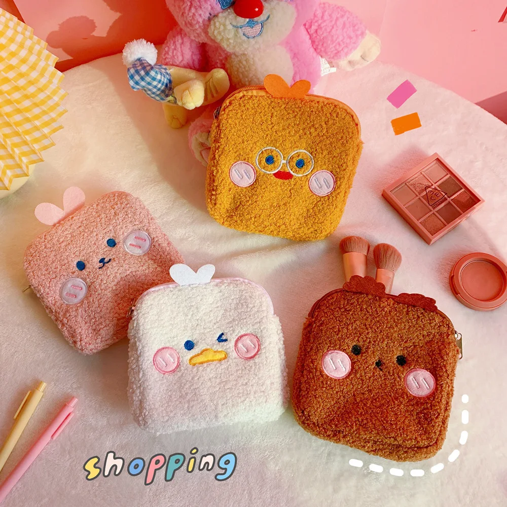 Cute coin purse soft plush cartoon animal mini zipper children girl coin purse ladies earphone lipstick money card bag purse