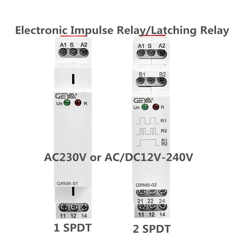 Din Rail Electronic Latching Relay Memory Relay SPDT 16A Step Relay AC230V OR AC/DC12-240V  Impulse Relay GRM8