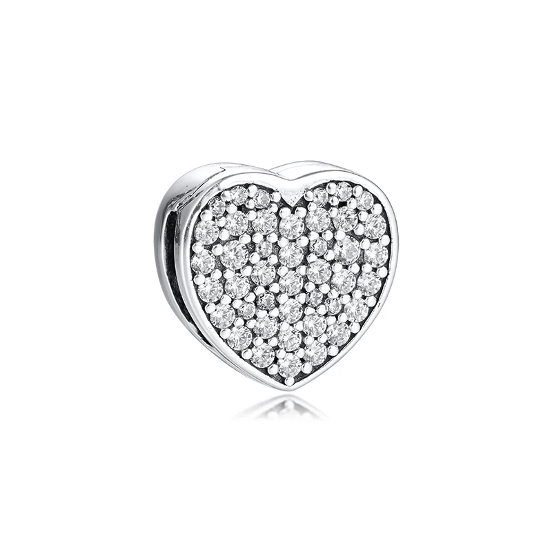 Sterling Silver Jewelry Pave Heart Clip Charm Fits Snake Chain Bracelets For Woman Fashion Beads For Jewelry Making