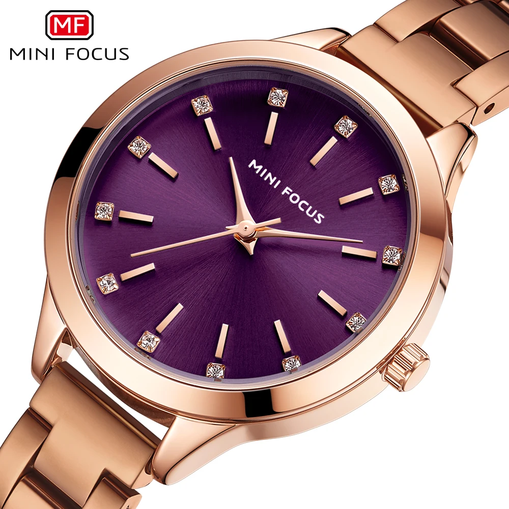 

MINI FOCUS Women Watches Top Brand Luxury Fashion Casual Ladies Clock Waterproof Purple Stainless Steel Reloj Mujer Montre Femme