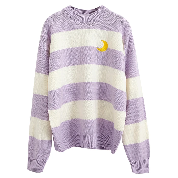 Women\'s Sweaters Kawaii Ulzzang College Wind Candy Contrast Striped Moon Sweater Female Korean Harajuku Clothing For Women