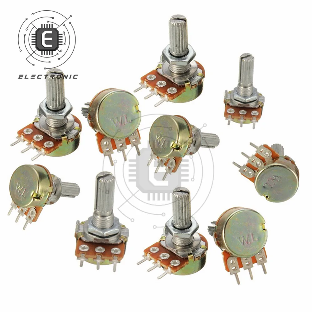 WH148 1K 2K 5K 10K 20K 50K 100K 250K 500K 3Pin Shaft Linear Taper Rotary Potentiometer 15mm Shaft With Nuts And Washers