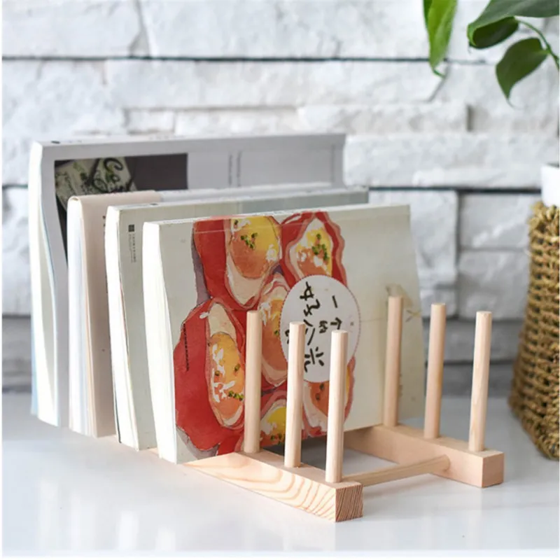 Kitchen Dish Drain Rack Dinnerware Storage Organizer Tray Plate Drying Shelf Wooden Book Cups Display Stand Drainer Holders