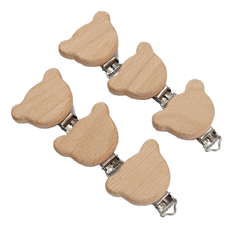 Chenkai 50PCS Wooden Bear Pacifier Clips Nature DIY Organic Eco-friendly Nature Baby Pacifier Rattle Teething Grasping Toy