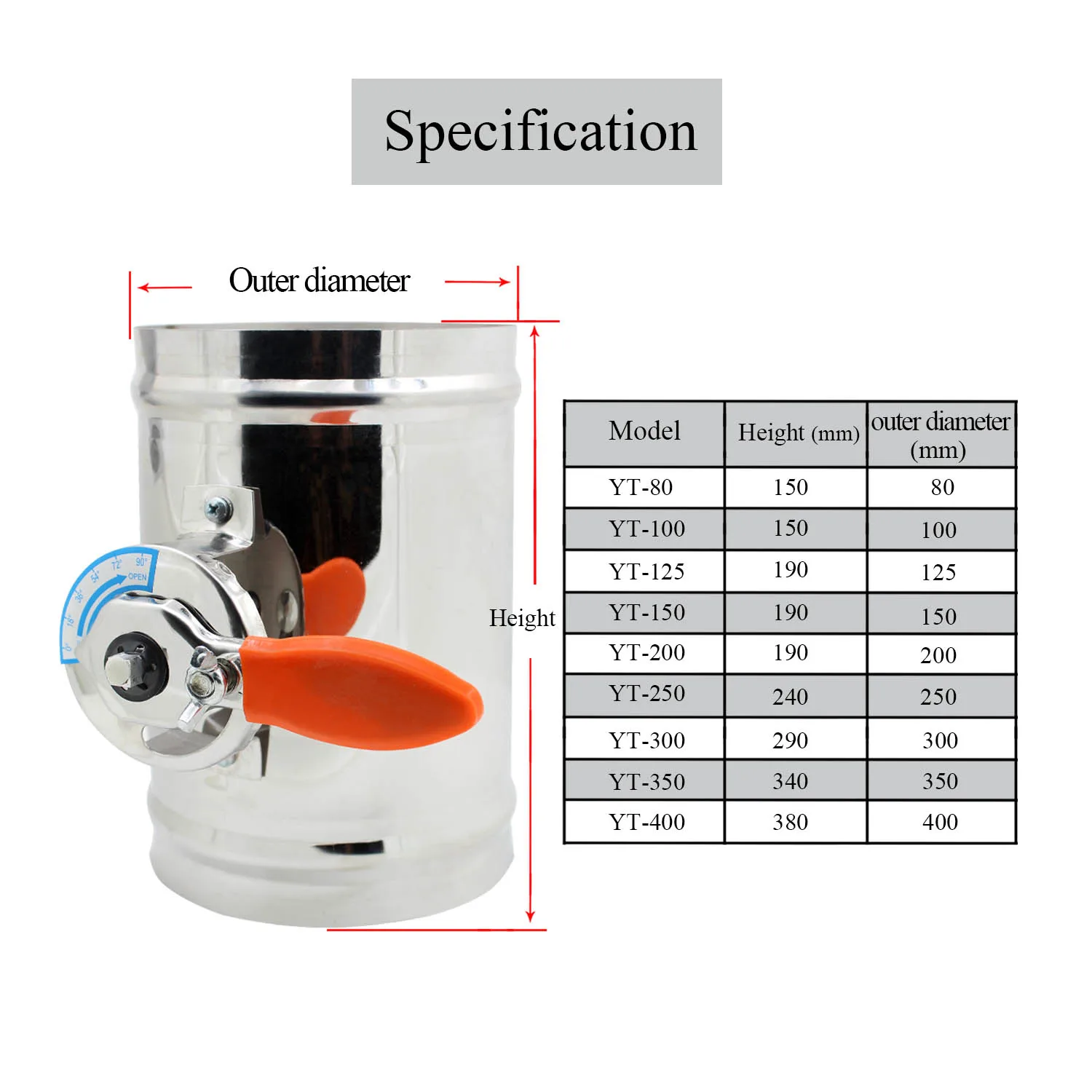 Manual air Damper Valve vent Ventilation Damper air Duct Vent Diameter 80 - 400 mm stainless steel