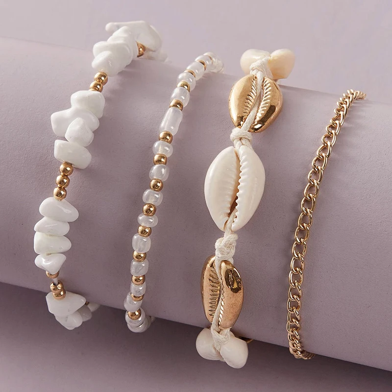 Tocona Colorful Beaded Anklets for Women Summer Shell Nutural Stone Barefoot Sandals Rope Foot Chain Bohemian Jewelry 9426