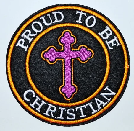 

100x PROUD TO BE CHRISTIAN embroidered iron on PATCH RELIGIOUS JESUS CROSS CRUCIFIX (≈ 9 cm)