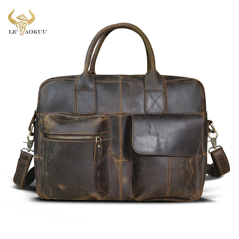 Natural leather Men Vintage Handbag Business Briefcase Commercia Document Laptop Case Male Attache Portfolio Tote Bag b331