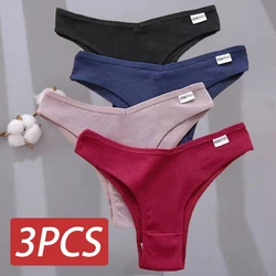 FINETOO-Conjunto de bragas de algodón para mujer, ropa interior brasileña Sexy, Tanga de cintura en V, lencería íntima, 3 unids/set