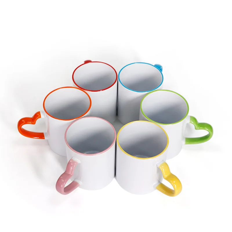 Sublimation Blank Ceramic Mug Color Heart Round Handle Cups Creative Coffee Mug Gift For DIY  Customize Logo Image