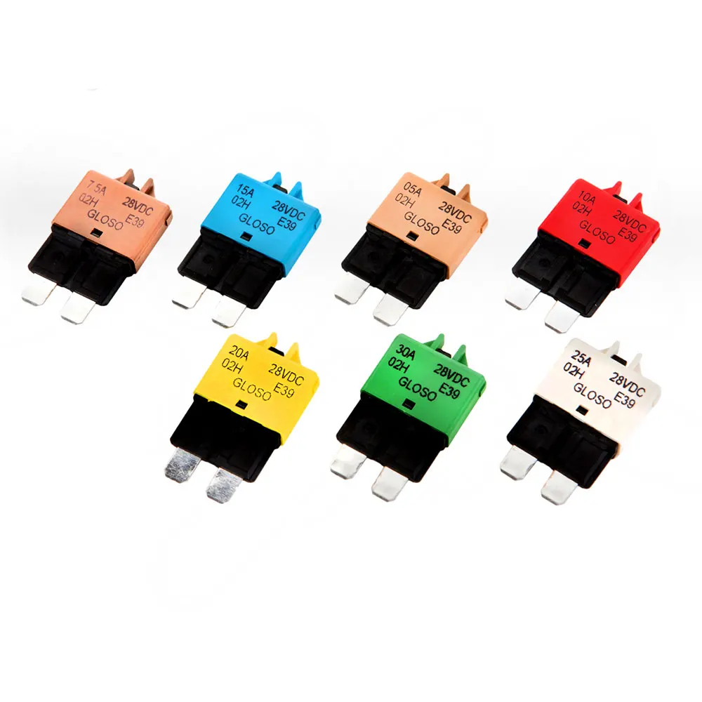 

10PCS 28V DC 5-30A Universal Manual Circuit Breakers Blade Fuse Resettable 5A 7.5A 10A 15A 20A 25A 30A Rally ATC