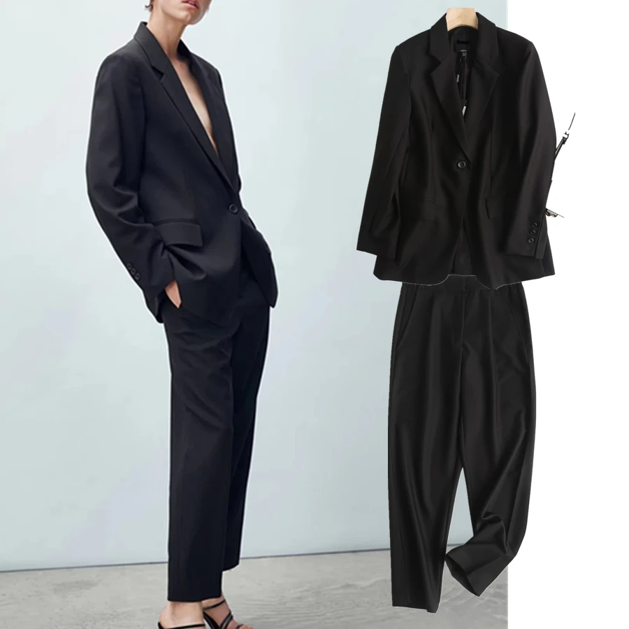 Maxdutti-Ensembles blazers et vestes pour femmes, style anglais, pantalon de bureau, mode simple, laine unie imbibée, fjdutti droit