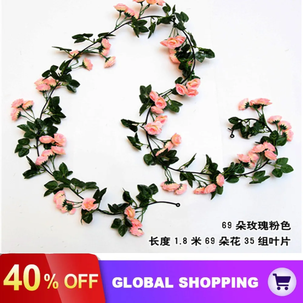 180cm Artificial Silk Rose Vine Rattan String Hanging Flowers for Wall Decoration Fake Plants Leaves Garland Home Wedding Decor