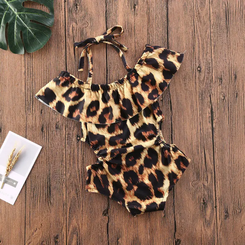 Kids Baby 2020 Summer Swimsuit Toddler Girl Leopard Ruffle  One Piece Swimwear Swimsuit Bathing Suit Beachwear