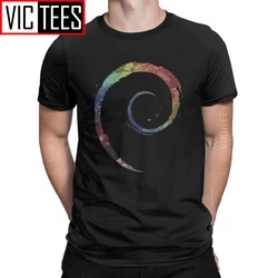 Colorful Debian Tshirt Men's Cotton Vintage Tshirt Crew Neck Linux Operating System Ubuntu s Party