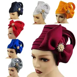 Accessory  Attractive Satin Surface High Turban Hat Headgear Turban Cap Beads Decoration   for Vacation