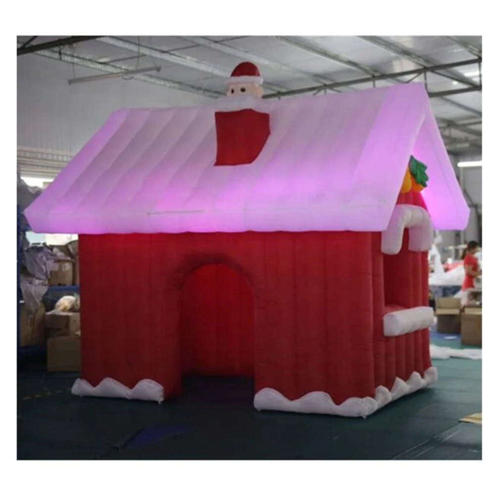 Novo design ao ar livre decoração de natal casa de natal inflável, inflável papai noel tenda, luz led santa gruta