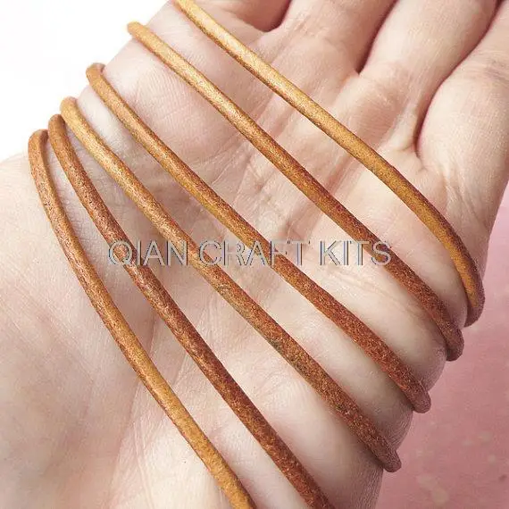 50 yards 2mm Genuine Leather Strings Round Leather Cord Leather Strips Leather Straps LIGHT BROWN or specified