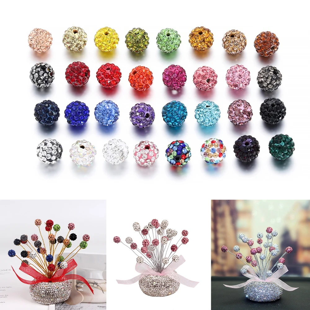 10Pcs/Lot Disco Ball Glass Rhinestone Pave Polymer Bead Crystal Round Spacer For DIY Bracelet Necklace Jewelry Making Supplies