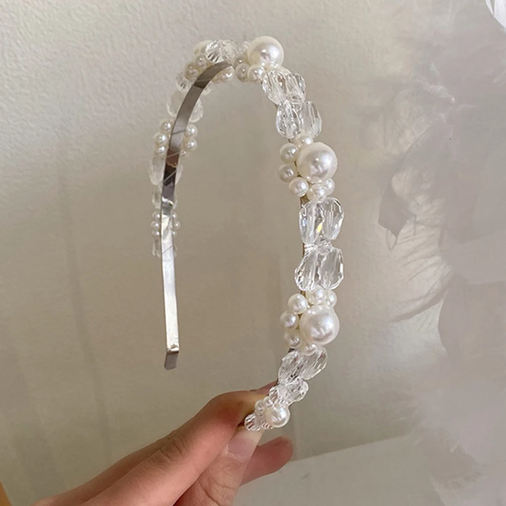 Fashion Pearl Crystal Flowers Head Wear Headband for Women Rhinestone Non-slip Border Girl Hairpin Fancy Hair Accessories Gift