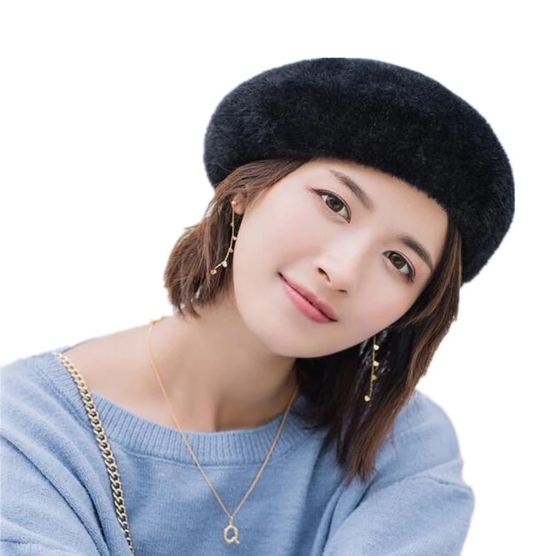 

Lady spring Winter Berets Hat Painter style hat Women mink Vintage Berets Solid Color Caps Female Bonnet Warm Walking Cap