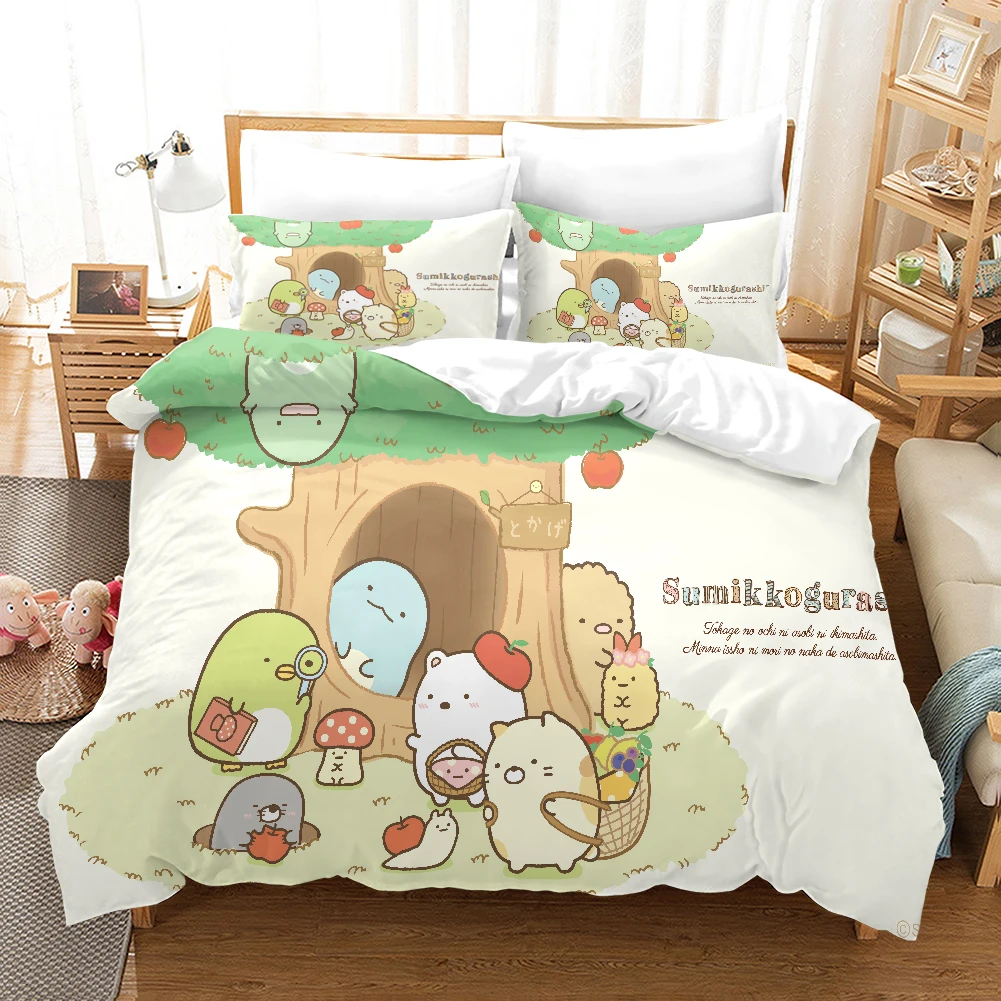 3D Printed Sumikko Gurashi Pattern Comforter Cover with Pillow Cover Bedding Set Single Double Twin Full Queen King Size Bed Set