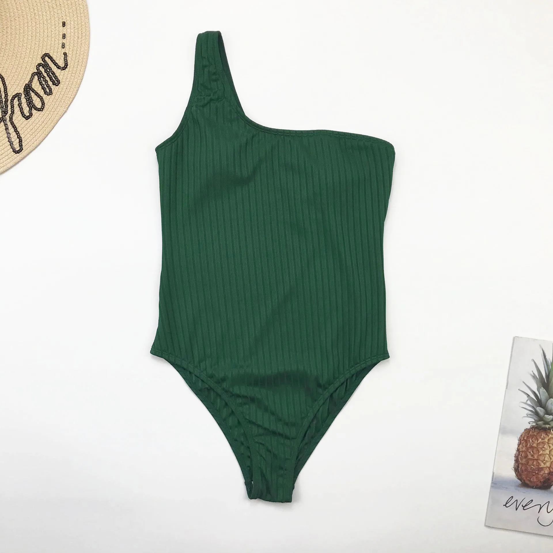 2020 Solid Swimwear One Piece Swimsuit Women Off Shoulder Monokini Swimsuit Sport Bodysuit Beach Bathing Suit Swim Green